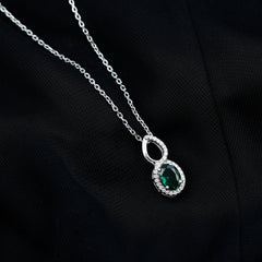 1.2 Carat Oval Lab Grown Emerald Infinity Necklace with Silver Chain
