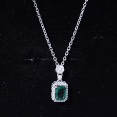 Vintage Style 1.6 Carat Lab Grown Emerald Necklace with Silver Chain