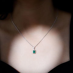 Vintage Style 1.6 Carat Lab Grown Emerald Necklace with Silver Chain