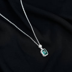 Vintage Style 1.6 Carat Lab Grown Emerald Necklace with Silver Chain