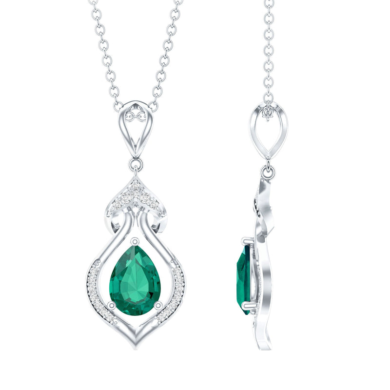 Vintage Inspired 0.7 Carat Lab Grown Emerald Pendant Necklace with Silver Chain