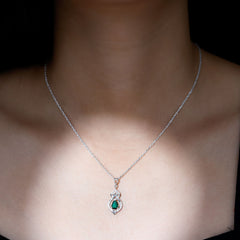 Vintage Inspired 0.7 Carat Lab Grown Emerald Pendant Necklace with Silver Chain