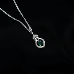 Vintage Inspired 0.7 Carat Lab Grown Emerald Pendant Necklace with Silver Chain