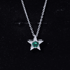 Sterling Silver 0.8 Carat Lab Grown Emerald Star Necklace with Silver Chain
