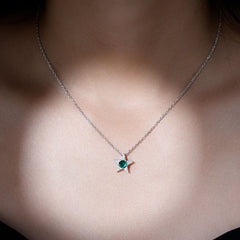 Sterling Silver 0.8 Carat Lab Grown Emerald Star Necklace with Silver Chain