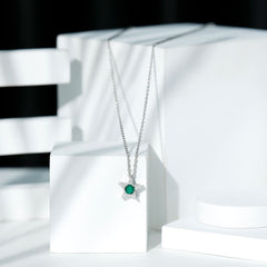 Sterling Silver 0.8 Carat Lab Grown Emerald Star Necklace with Silver Chain