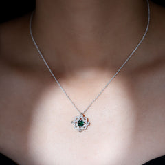 Certified 0.8 Carat Lab Grown Emerald Interlock Necklace with Silver Chain