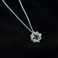 Certified 0.8 Carat Lab Grown Emerald Interlock Necklace with Silver Chain