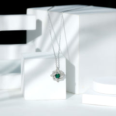 Certified 0.8 Carat Lab Grown Emerald Interlock Necklace with Silver Chain