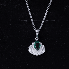 Sterling Silver Pear Shape Lab Emerald Statement Necklace for Wedding