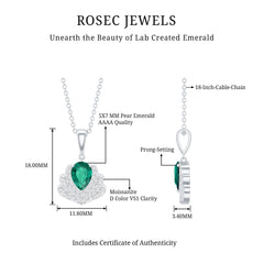 Sterling Silver Pear Shape Lab Emerald Statement Necklace for Wedding