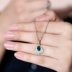 Sterling Silver Pear Shape Lab Emerald Statement Necklace for Wedding
