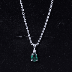 Certified 0.7 Carat Lab Grown Emerald Teardrop Necklace with Silver Chain
