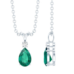 Certified 0.7 Carat Lab Grown Emerald Teardrop Necklace with Silver Chain