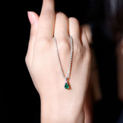 Certified 0.7 Carat Lab Grown Emerald Teardrop Necklace with Silver Chain