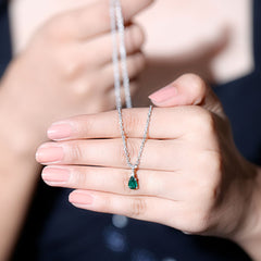 Certified 0.7 Carat Lab Grown Emerald Teardrop Necklace with Silver Chain