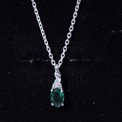 Sterling Silver 0.8 Carat Lab Grown Emerald Solitaire Necklace with Chain
