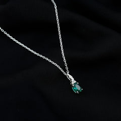 Sterling Silver 0.8 Carat Lab Grown Emerald Solitaire Necklace with Chain