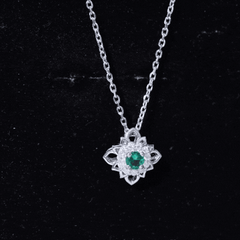 Sterling Silver Emerald Flower Necklace with Chain