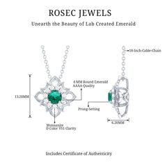 Sterling Silver Emerald Flower Necklace with Chain