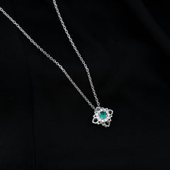 Sterling Silver Emerald Flower Necklace with Chain