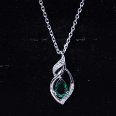 Nature Inspired 0.7 Carat Lab Grown Emerald Necklace with Silver Chain