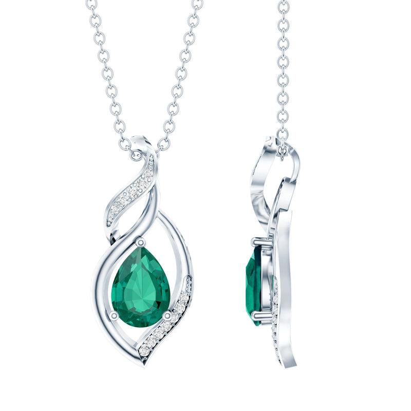 Nature Inspired 0.7 Carat Lab Grown Emerald Necklace with Silver Chain