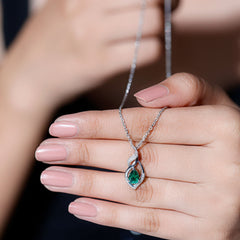 Nature Inspired 0.7 Carat Lab Grown Emerald Necklace with Silver Chain