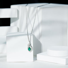 Nature Inspired 0.7 Carat Lab Grown Emerald Necklace with Silver Chain