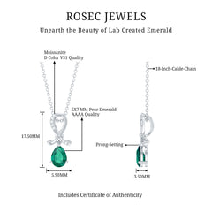 Certified Pear Shape Lab Grown Emerald Designer Necklace with Silver Chain