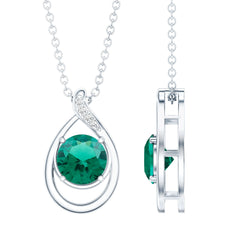 Lab Created 0.8 Carat Emerald Teardrop Necklace with Silver Chain