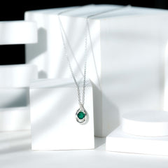 Lab Created 0.8 Carat Emerald Teardrop Necklace with Silver Chain