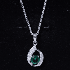 Certified 0.8 Carat Lab Grown Emerald Drop Necklace with Silver Chain