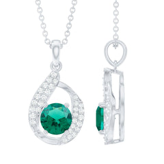 Certified 0.8 Carat Lab Grown Emerald Drop Necklace with Silver Chain
