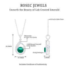 Certified 0.8 Carat Lab Grown Emerald Drop Necklace with Silver Chain