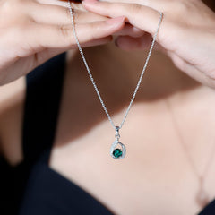 Certified 0.8 Carat Lab Grown Emerald Drop Necklace with Silver Chain
