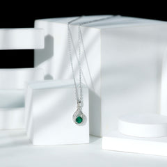 Certified 0.8 Carat Lab Grown Emerald Drop Necklace with Silver Chain