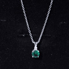 AAAA Quality Lab Grown Emerald Solitaire Necklace With Silver Chain