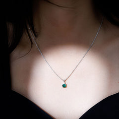 AAAA Quality Lab Grown Emerald Solitaire Necklace With Silver Chain
