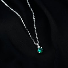AAAA Quality Lab Grown Emerald Solitaire Necklace With Silver Chain