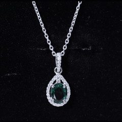 AAAA Quality 1.26 Carat Lab Grown Emerald Drop Necklace with Moissanite