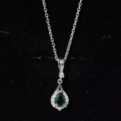 Certified 0.7 Carat Lab Grown Emerald Wedding Necklace with Chain