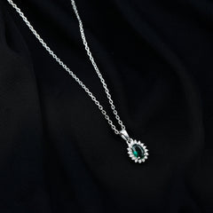 Certified 0.85 Carat Lab Grown Emerald Oval Necklace with Chain