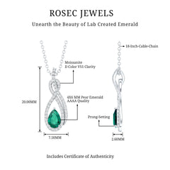 Half Carat Lab Grown Emerald Infinity Promise Necklace with Silver Chain