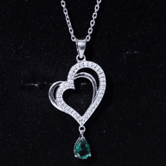 Sterling Silver 0.7 Carat Lab Grown Emerald Heart Locket with Chain