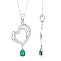 Sterling Silver 0.7 Carat Lab Grown Emerald Heart Locket with Chain
