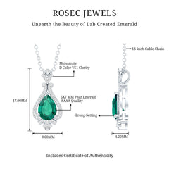 Vintage Inspired Lab Grown Emerald 0.75 Carat Bridal Necklace with Silver Chain