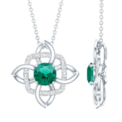 Lab Grown 0.8 Carat Emerald Floral Necklace in Silver