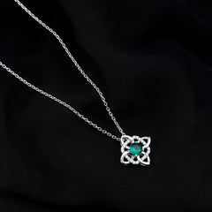 Lab Grown 0.8 Carat Emerald Floral Necklace in Silver