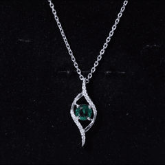 Certified 0.8 Carat Lab Grown Emerald Leaf Necklace with Silver Chain